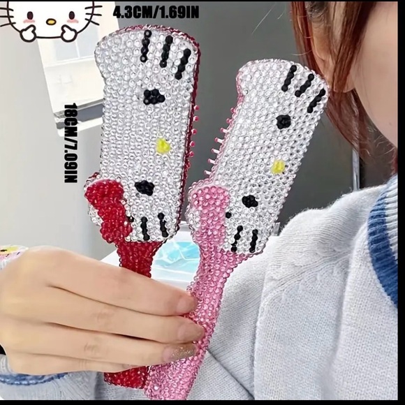 Sanrio Hello Kitty Rhinestone Silver and Pink Make Your Own Hair Brush Set - Picture 3 of 10